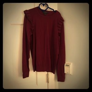 Women’s burgundy ruffle detail sweater